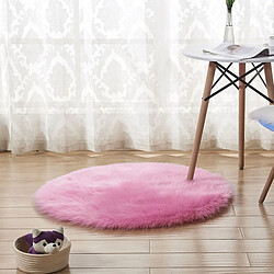 LUUCOZK Tapis moelleux en fausse fourrure, tapis à poils longs pour chambre à coucher, salon, rose rouge-40 cm de diamètre