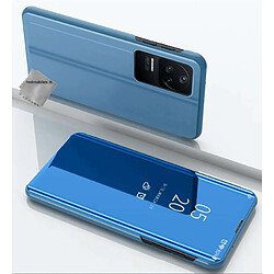 Htdmobiles Housse pour Xiaomi Poco F4 5G - etui portefeuille miroir clear view + verre trempe - BLEU