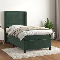 Maison Chic Lit adulte- Lit + matelas,Sommier à lattes de lit avec matelas Vert foncé 90x190 cm -GKD21754