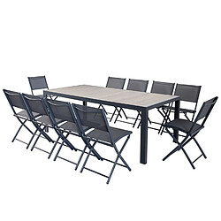 Concept Usine Ensemble table aluminium effet bois et 10 chaises LAGOS