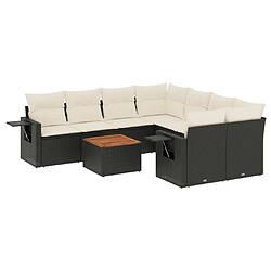 Maison Chic Ensemble Tables et chaises d'extérieur 9 pcs avec coussins,Salon de jardin noir résine tressée -GKD631568