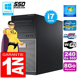 PC Tour DELL 7010 Core I7-2600 Ram 8Go Disque 240 Go SSD Graveur DVD Wifi W7 - Occasion