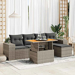 vidaXL Salon de jardin 6 pcs avec coussins gris résine tressée