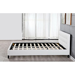 Literie Julien LIT FREDERIC BLANC frederic - Solide et Confortable Lit avec Sommier + Tête de Lit Capitonnee Couleur BLANC + Pieds en 10 cm pour matelas en 180x200 - 2 x 13 Lattes - revetement PVC Simili facile d'entretien - Montage Rapide et Facile