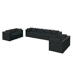 vidaXL Salon de jardin 8 pcs avec coussins Résine tressée Noir