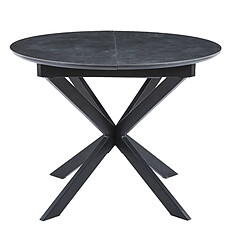 Pegane Table à manger ronde extensible en céramique coloris noir / pieds noir - Diamètre 100-140 x hauteur 75 cm