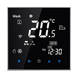 Wewoo Thermomètre noir Climatiseur central Type LCD tactile numérique 2 tubes Ventilo-convecteur Room Thermostat, Vitesse du ventilateur d'affichage / Horloge / Température / Humidité / Temps / Semaine / Chaleur etc.