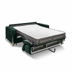 Inside 75 Canapé express ODACIO convertible 140cm têtières réglables matelas épaisseur 16cm pieds dorés velours vert pas cher