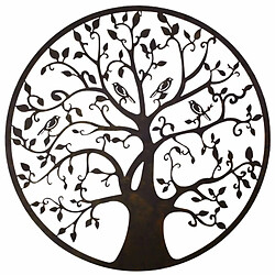 L'Héritier Du Temps Grande Applique Murale Fronton Style Arbre de Vie Décoratif à Fixer en Métal Patiné Marron-Noir 1,5x95x95cm