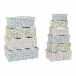 Jeu de Caisses de Rangement Empilables DKD Home Decor Fleurs Carton (43,5 x 33,5 x 15,5 cm)