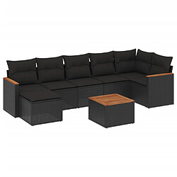 vidaXL Salon de jardin 8 pcs avec coussins noir résine tressée