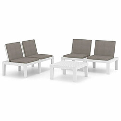 Maison Chic Salon de jardin 3 pcs + coussins - Mobilier/Meubles de jardin - Table et chaises d'extérieur Plastique Blanc -MN65753