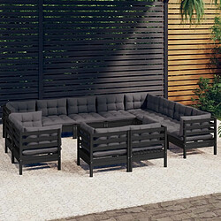 Maison Chic Salon de jardin 12pcs + coussins - Mobilier/Meubles de jardin - Table et chaises d'extérieur Noir Bois de pin massif -MN50550