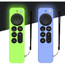 SANAG 2 Pcs Etui En Silicone Pour Telecommande Apple Tv 4K 2021, Housse De Protection Integrale Antichoc Durable Et Soyeux Pour Telecommande Siri 6E Gen Avec Corde Anti-Perte(Bleu Lueur+Vert Lueur)