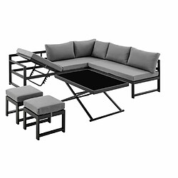 Avis Salon de jardin avec structure en aluminium avec coussins - 7 personnes - Hipu - Gris