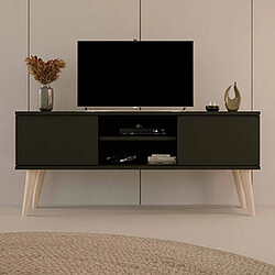 Mes Meuble TV 2 portes 120x35x55,2 cm noir et naturel - CISKO