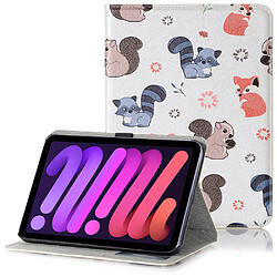 Etui en PU motif dessin animé avec support écureuils et renards pour votre Apple iPad mini (2021)