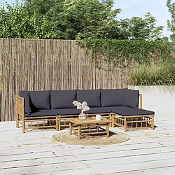 Maison Chic Salon de jardin 6 pcs + coussins - Mobilier/Meubles de jardin - Table et chaises d'extérieur gris foncé bambou -MN99259