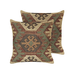 Beliani Lot de 2 coussins CUMBUM Jute 45 x 45 cm Géométrique Marron