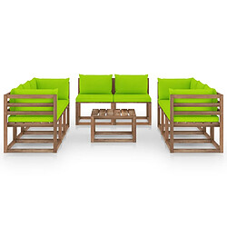 vidaXL Salon de jardin 9 pcs avec coussins Vert vif