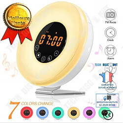 Tech Discount TD® Réveil Lumière, Lampe de Réveil Radio FM Veilleuse Réveil Lumineux Lampe de Chevet Sunrise Sunset Simulation Snooze RGB Blanc Ch