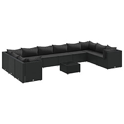 vidaXL Salon de jardin 11 pcs avec coussins noir résine tressée