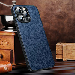 Coque en TPU + cuir véritable anti-chute, texture litchi pour votre iPhone 14 Pro Max - saphire