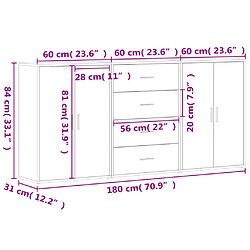 vidaXL Buffets 3 pcs noir 60x31x84 cm bois d'ingénierie pas cher