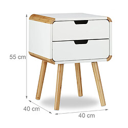 Helloshop26 Table de chevet 2 tiroirs table console blanc et bois 13_0002693