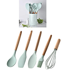 Acheter Ensemble D'ustensiles De Cuisine Antiadhésifs En Silicone De 5 Pièces Avec Support Vert Clair