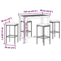 vidaXL Ensemble de bar de jardin 5 pcs noir bois massif acacia rotin pas cher