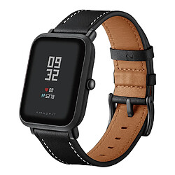 Bracelet en cuir véritable 20mm noir pour votre Huami Amazfit Bip