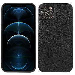 Coque en cuir véritable antichoc, texture litchi noir pour votre iPhone 12 Pro 6.1 pouces