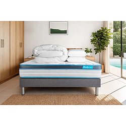 Bodycare Pack 140x200 matelas BodyFit + sommier kit gris + Couette 240x220cm + 2 oreillers 60x40cm