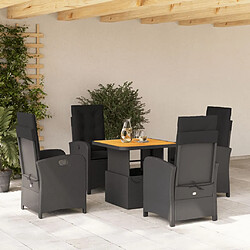 vidaXL Ensemble à manger de jardin coussins 5pcs Noir Résine tressée