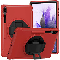 Coque en TPU + silicone avec béquille rotative à 360° et sangle rouge pour votre Samsung Galaxy Tab S7 FE T730/T735/T736B/T736N