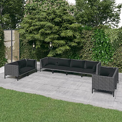 vidaXL Salon de jardin 8 pcs avec coussins Résine tressée Gris foncé