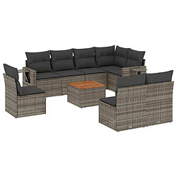 Maison Chic Ensemble Tables et chaises d'extérieur 9 pcs avec coussins,Salon de jardin gris résine tressée -GKD714827