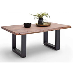 Pegane Table basse en bois d'acacia massif noyer et acier anthracite - L.110 x H.45 x P.70 cm