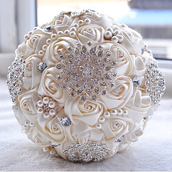 Wewoo Mariage tenant perle diamant fleurs blanc bouquet de mariée accessoires demoiselle d'honneur strass partie décoration de fournitures, diamètre: 20cm de lait