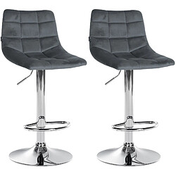 Decoshop26 Lot de 2 tabourets de bar en velours gris foncé base métal chromé réglable en hauteur et repose-pieds TDB10632