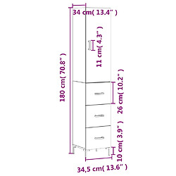 vidaXL Buffet haut Blanc 34,5x34x180 cm Bois d'ingénierie pas cher