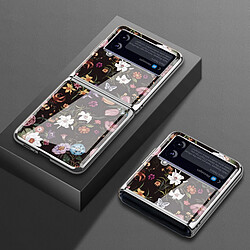 Coque de téléphone à motif floral rétro en verre galvanisé pour téléphone Samsung Galaxy Z Flip 3 - Argent et Noir