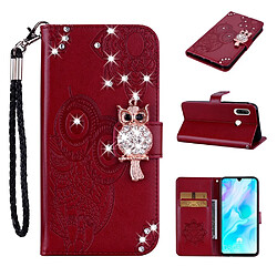 Etui en PU décor de strass imprimé hibou rouge pour votre Huawei Y6p