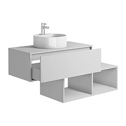 Acheter Vente-Unique Meuble de salle de bain suspendu blanc avec vasque ronde - 1 tiroir et 2 niches - 94 cm - TEANA II