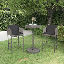 Maison Chic Ensemble de bar de jardin 3 pcs et coussins,Table + chaises + coussins de jardin Résine tressée Gris -GKD494131