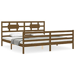 Maison Chic Lit adulte - Cadre Structure de lit avec tête de lit Contemporain marron miel 200x200cm bois massif -MN43867