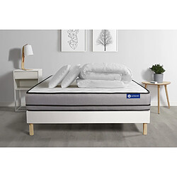 ACTISOM Pack prêt à dormir matelas ACTILATEX 200x200cm à MÉMOIRE DE FORME + LATEX + sommier KIT blanc + 2 oreillers + couette