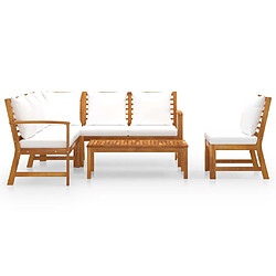 Avis Maison Chic Salon de jardin 5 pcs - Table et chaises d'extérieur - Mobilier/Meubles de jardin Moderne avec coussin Crème Bois d'acacia solide -MN78873