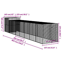 vidaXL Poulailler avec cour gris clair 165x863x181 cm acier galvanisé pas cher